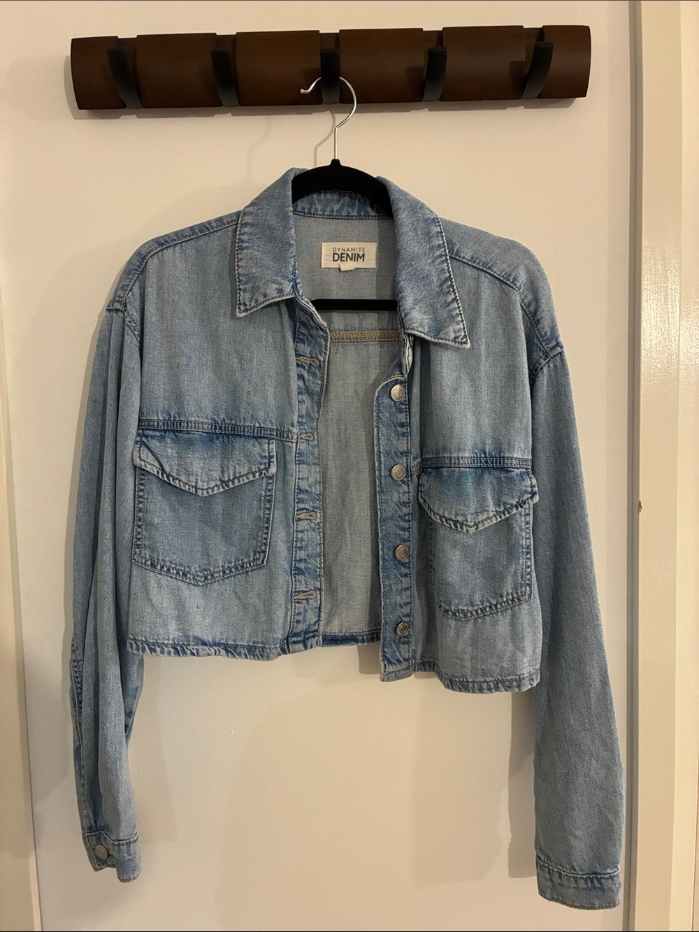Dynamite Light Blue Cropped Denim Jacket